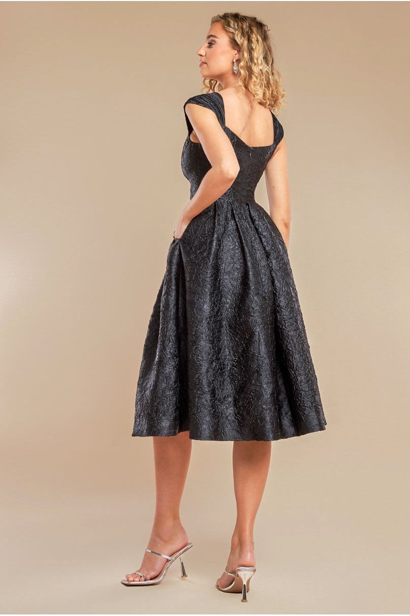 Crushed Satin Sleeveless A Line Midi Dress - Black by Goddiva