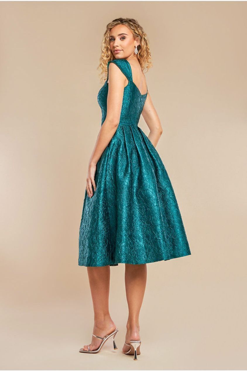 Crushed Satin Sleeveless A Line Midi Dress - Emerald Green by Goddiva