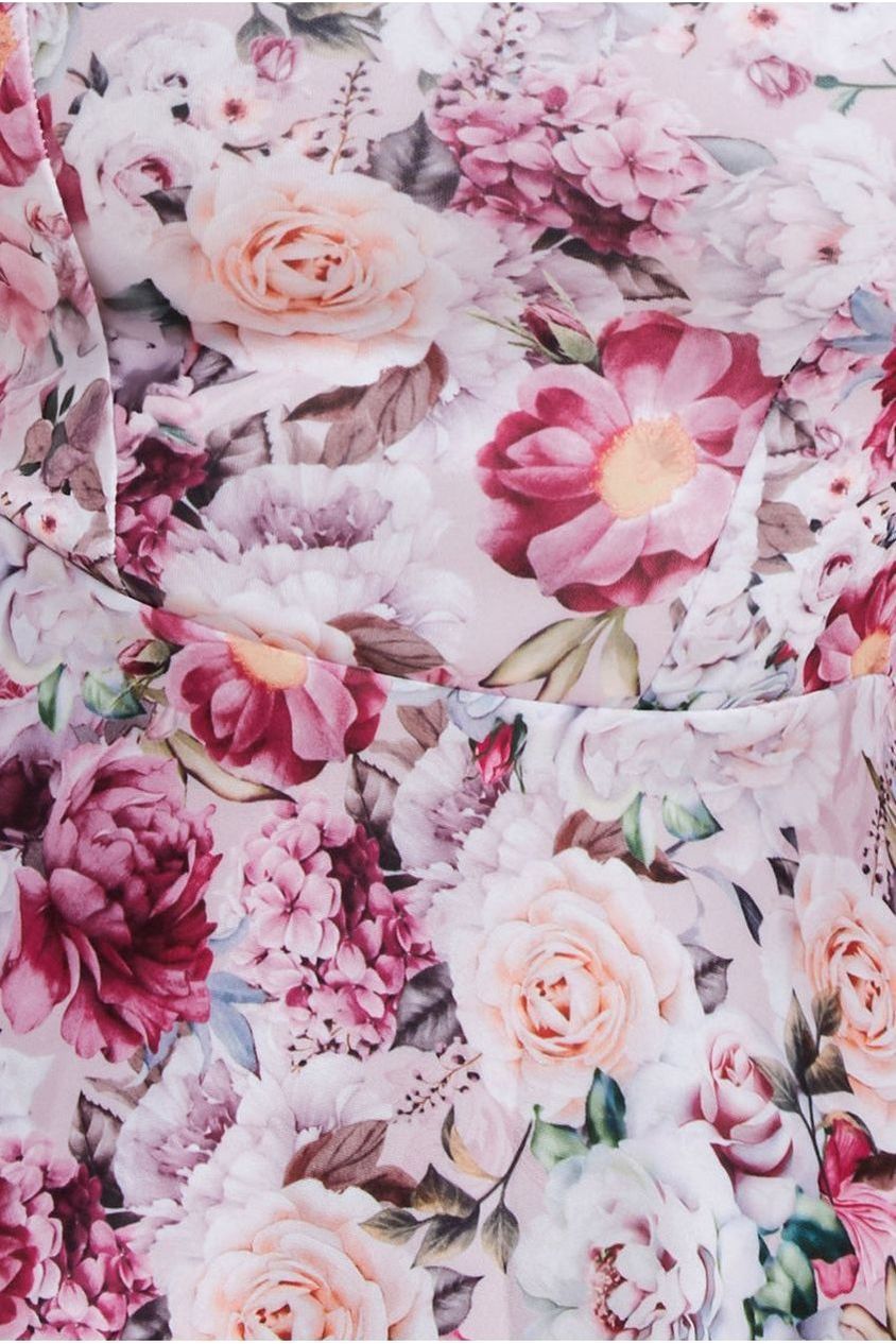 Floral Print A-Line Sweetheart Midi Dress - Blush Pink by Goddiva