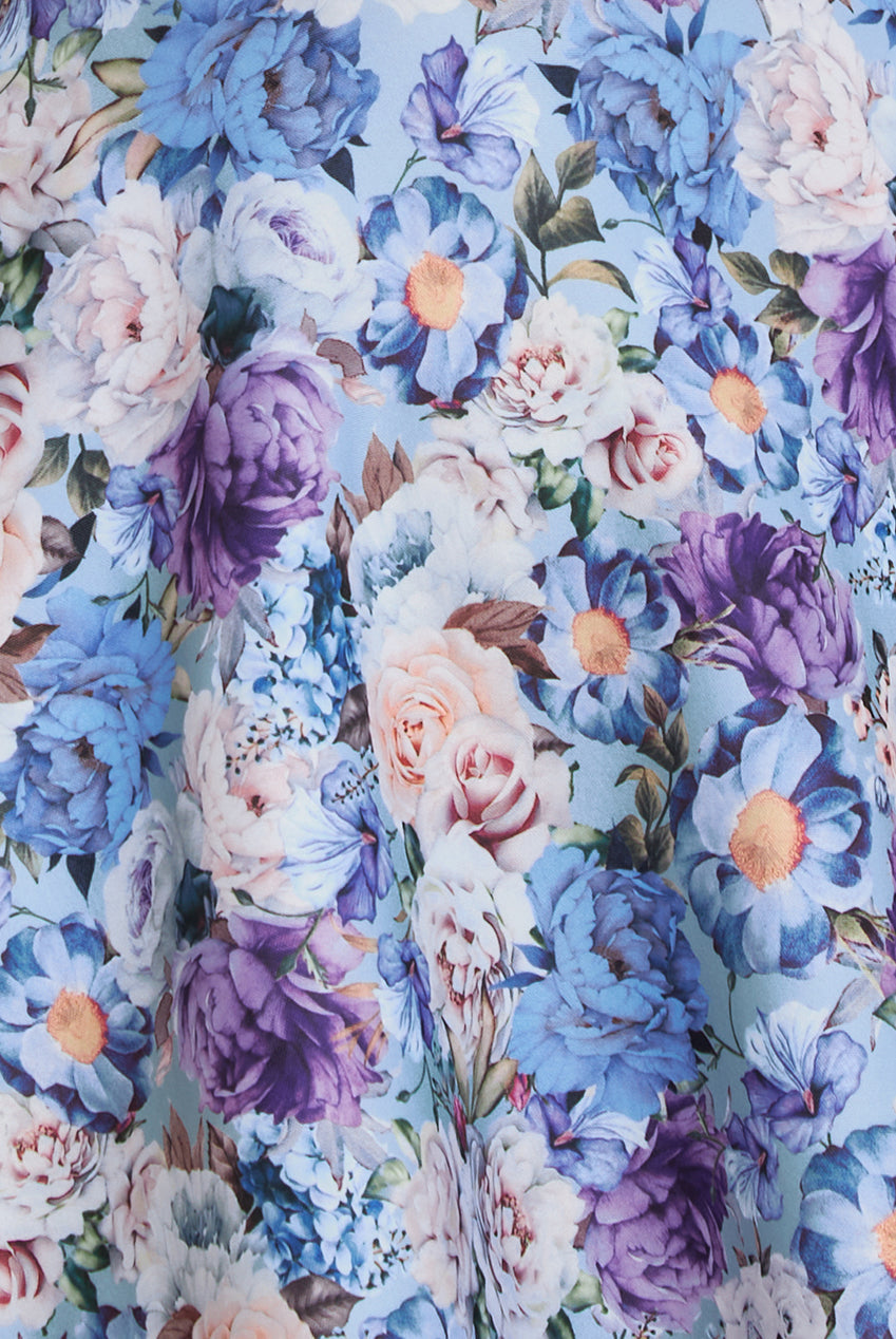 Floral Print A-Line Sweetheart Midi Dress - Powder Blue by Goddiva