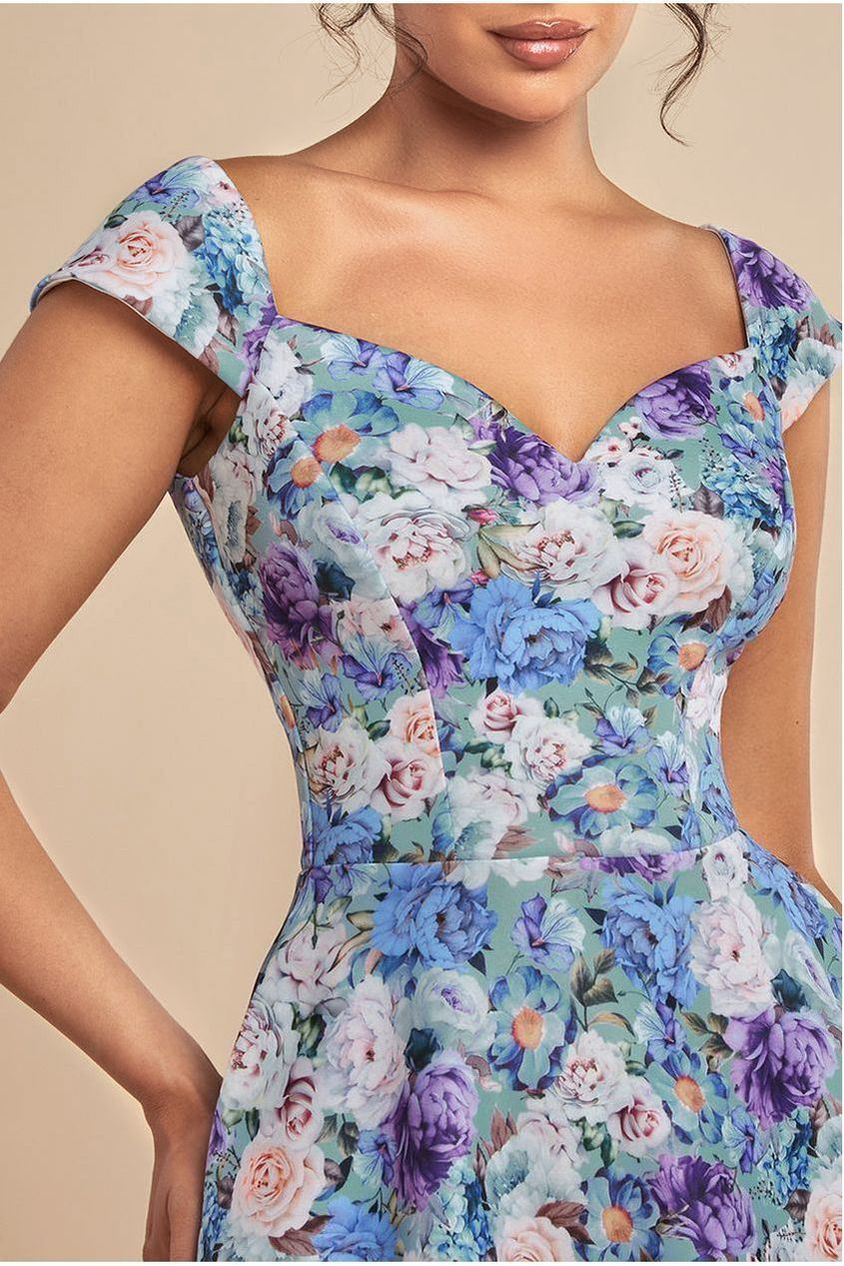 Floral Print A-Line Sweetheart Midi Dress - Sage Green by Goddiva