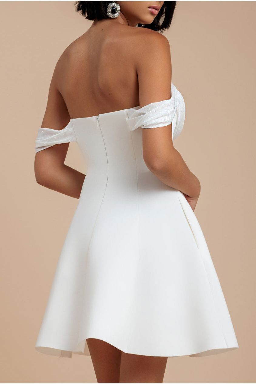 Sparkle Chiffon Cowl Bardot Skater Mini Dress - Cream by Goddiva