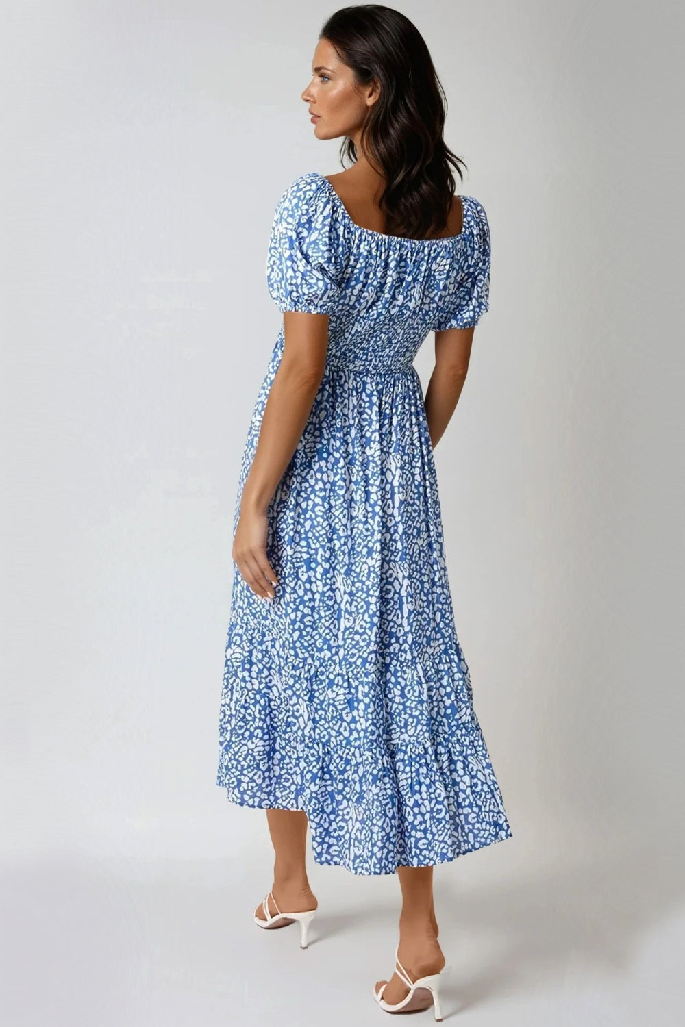 Blue Animal Print Shirred Midi Dress by Aftershock London