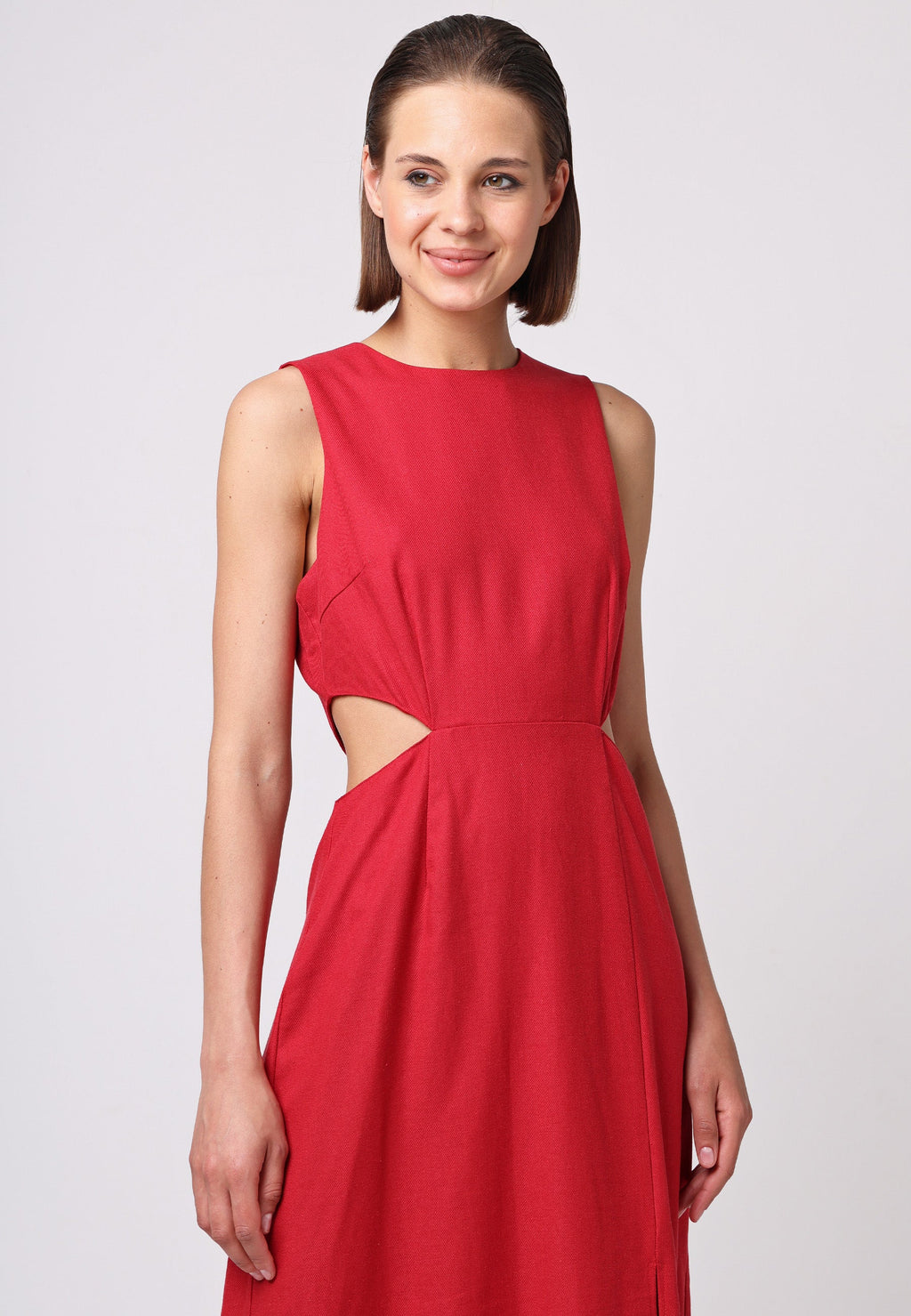 Linen Midi Dress With Side Cut Outs by Angeleye