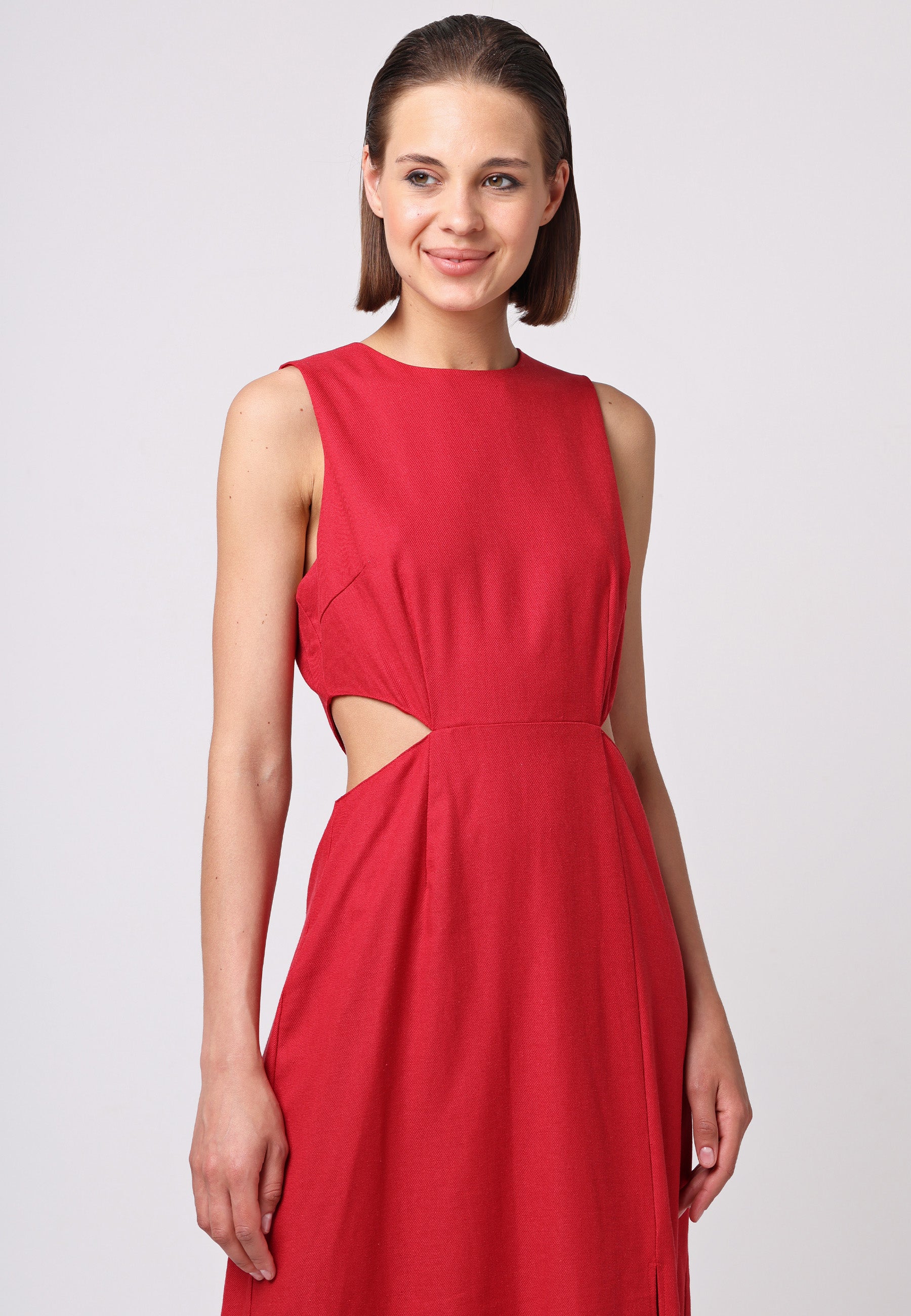 Linen Midi Dress With Side Cut Outs by Angeleye