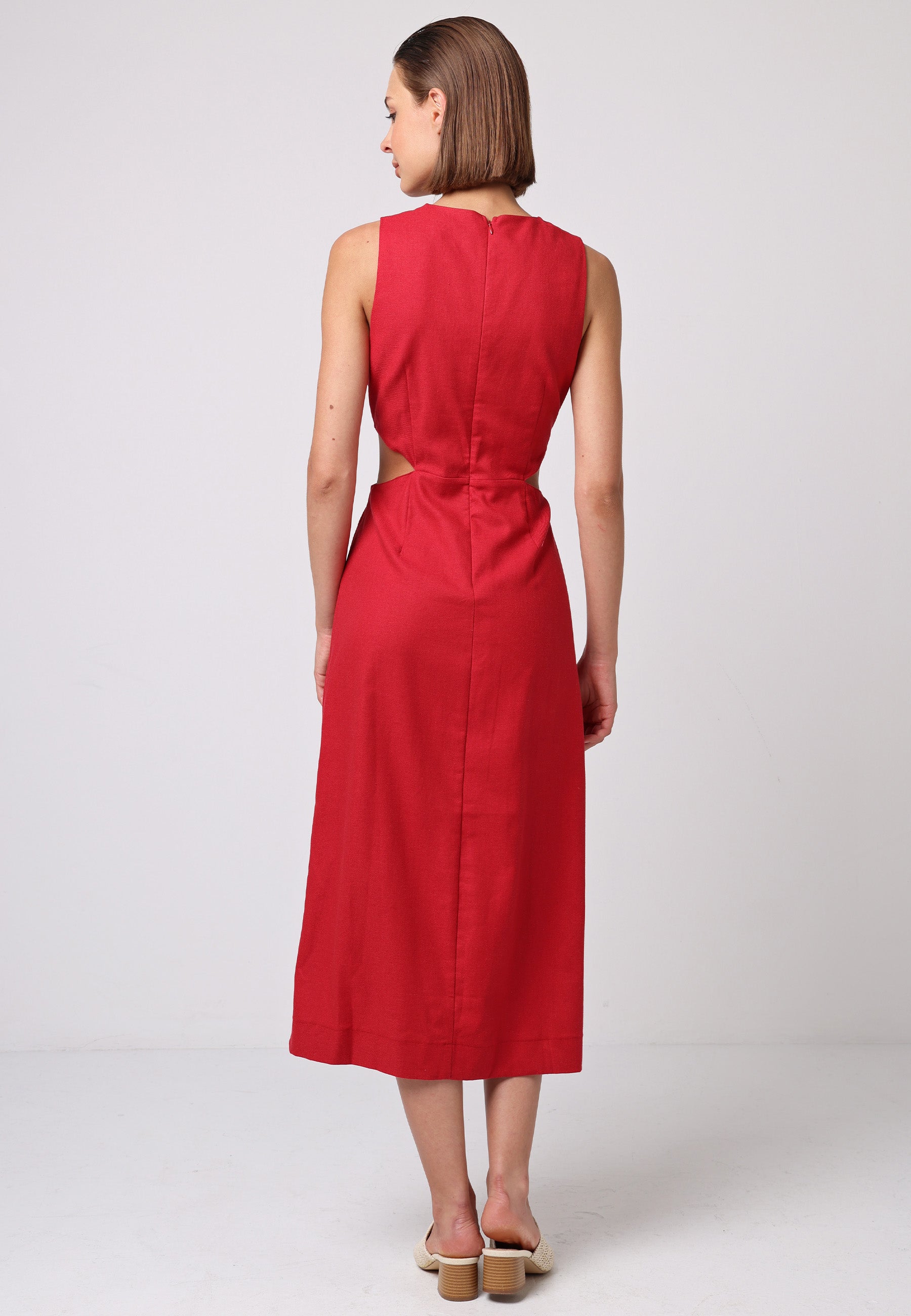 Linen Midi Dress With Side Cut Outs by Angeleye