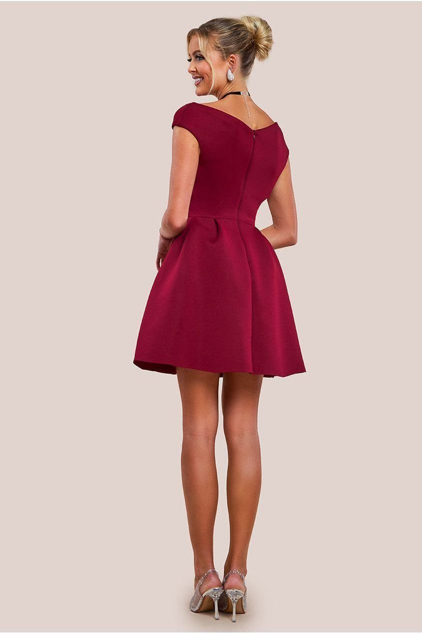 Corset Fit & Flare Mini Dress - Wine by Goddiva