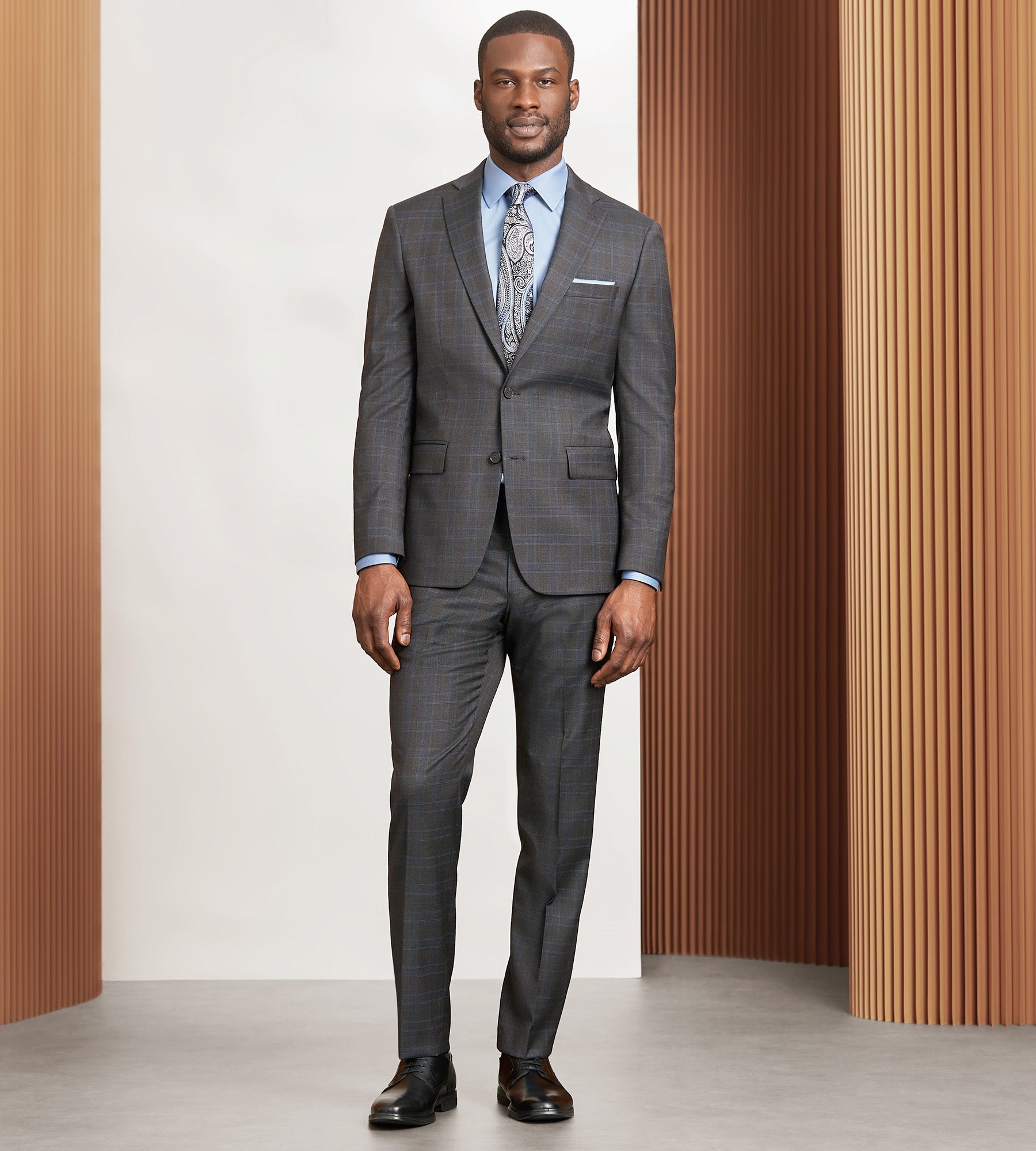 Modern Fit Brown Plaid Suit