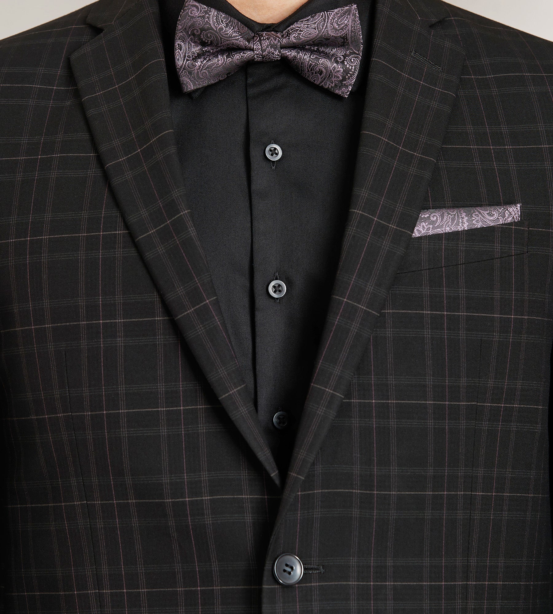 Modern Fit Black Plaid Suit