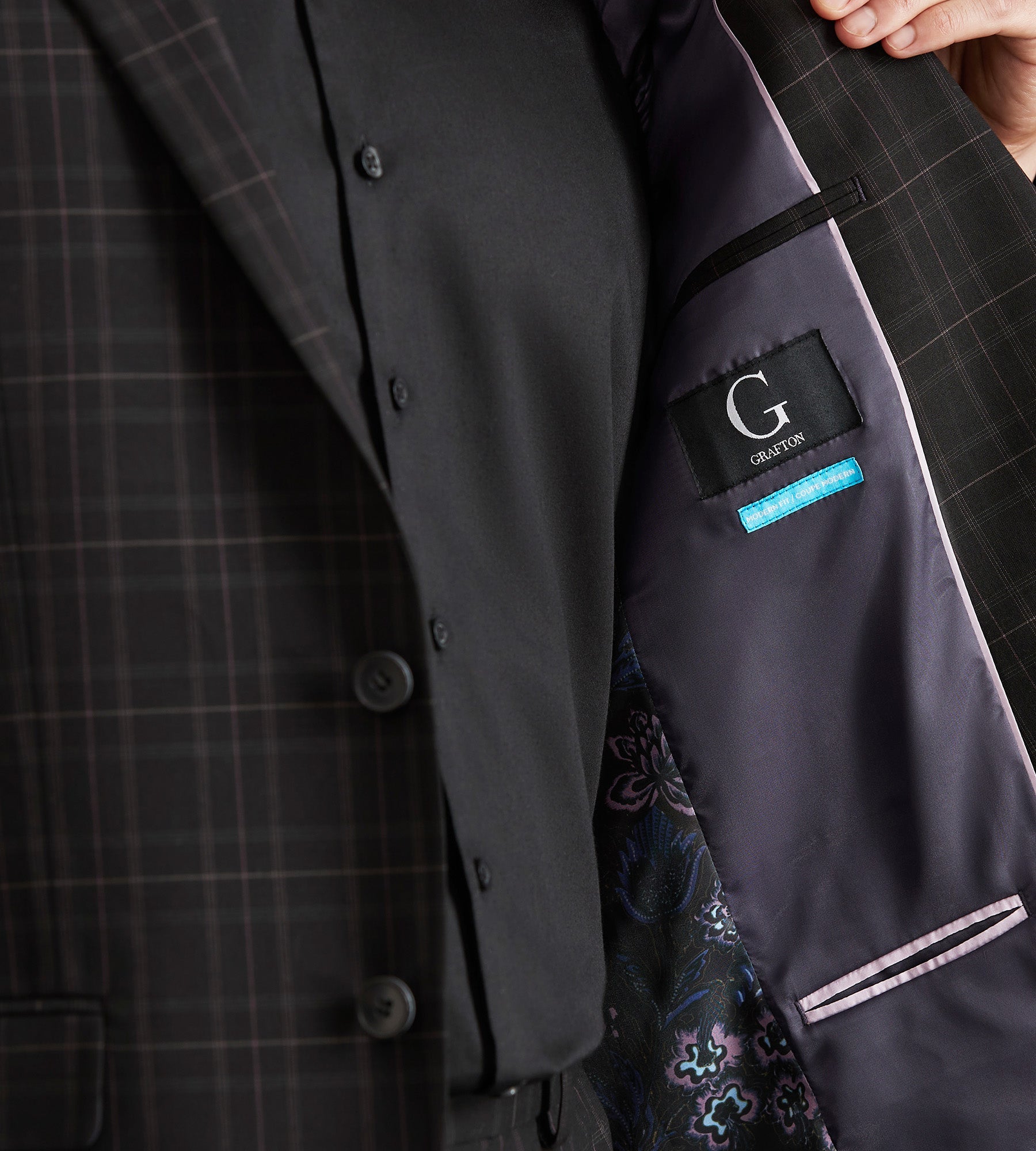 Modern Fit Black Plaid Suit
