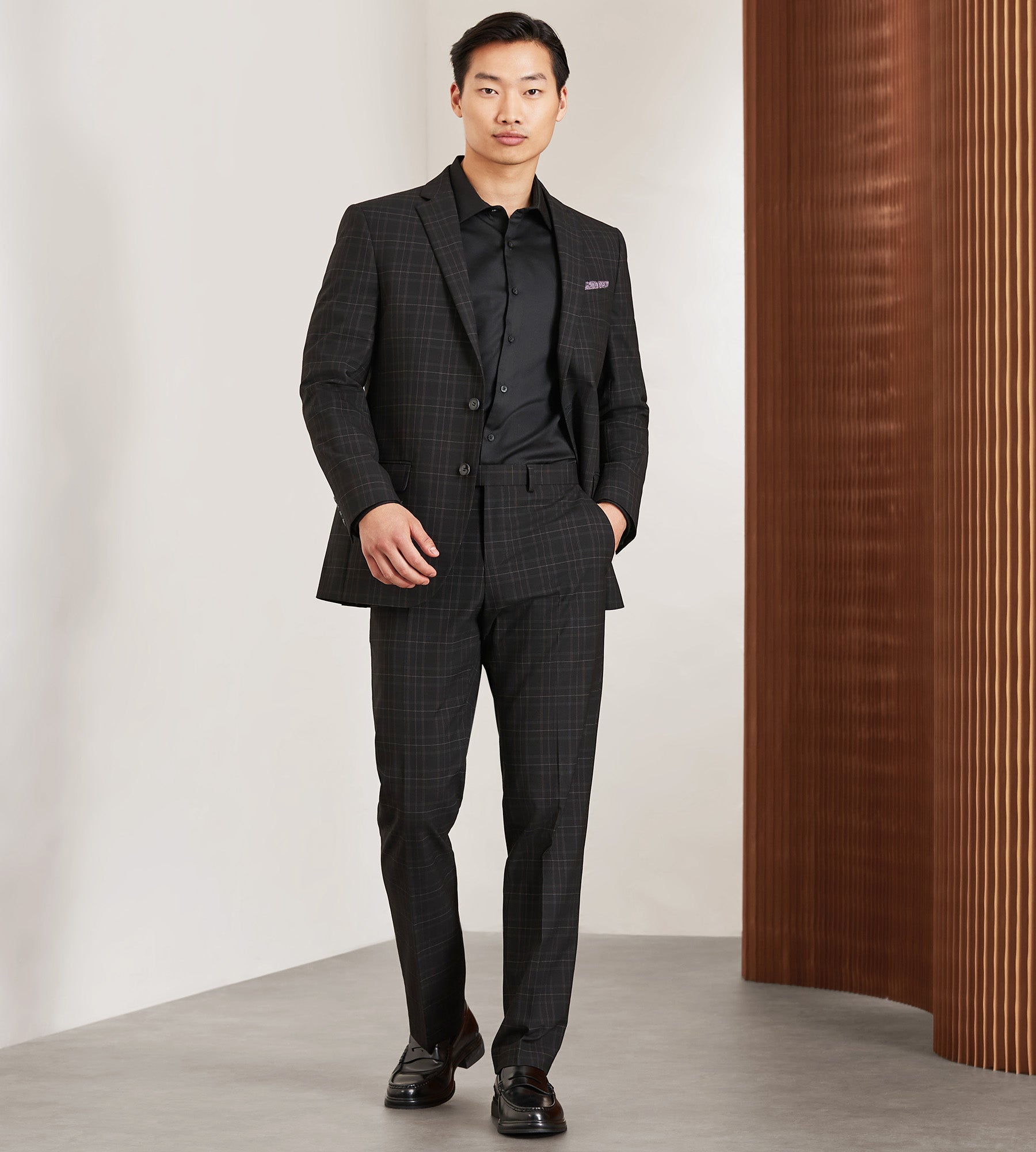 Modern Fit Black Plaid Suit