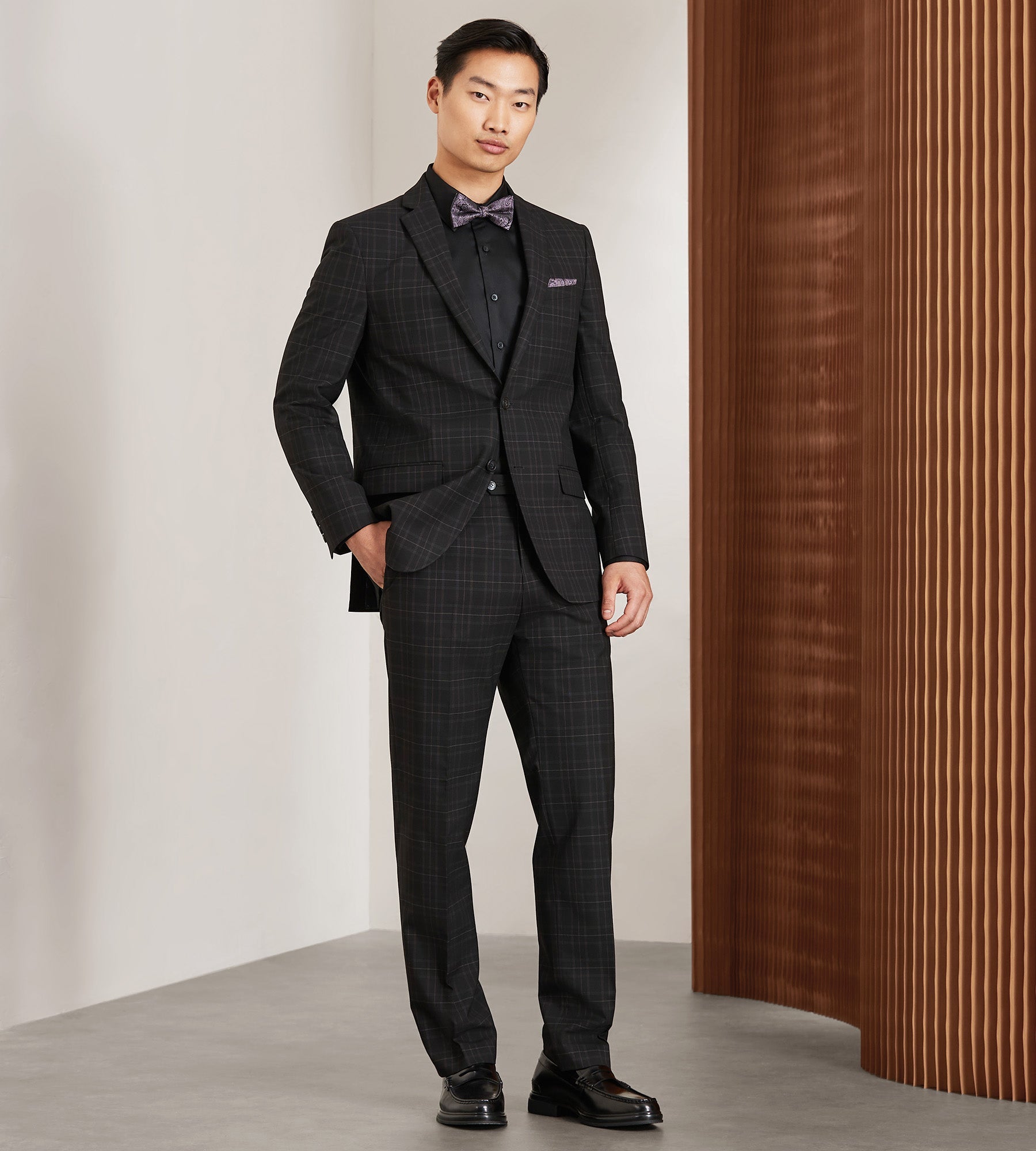 Modern Fit Black Plaid Suit