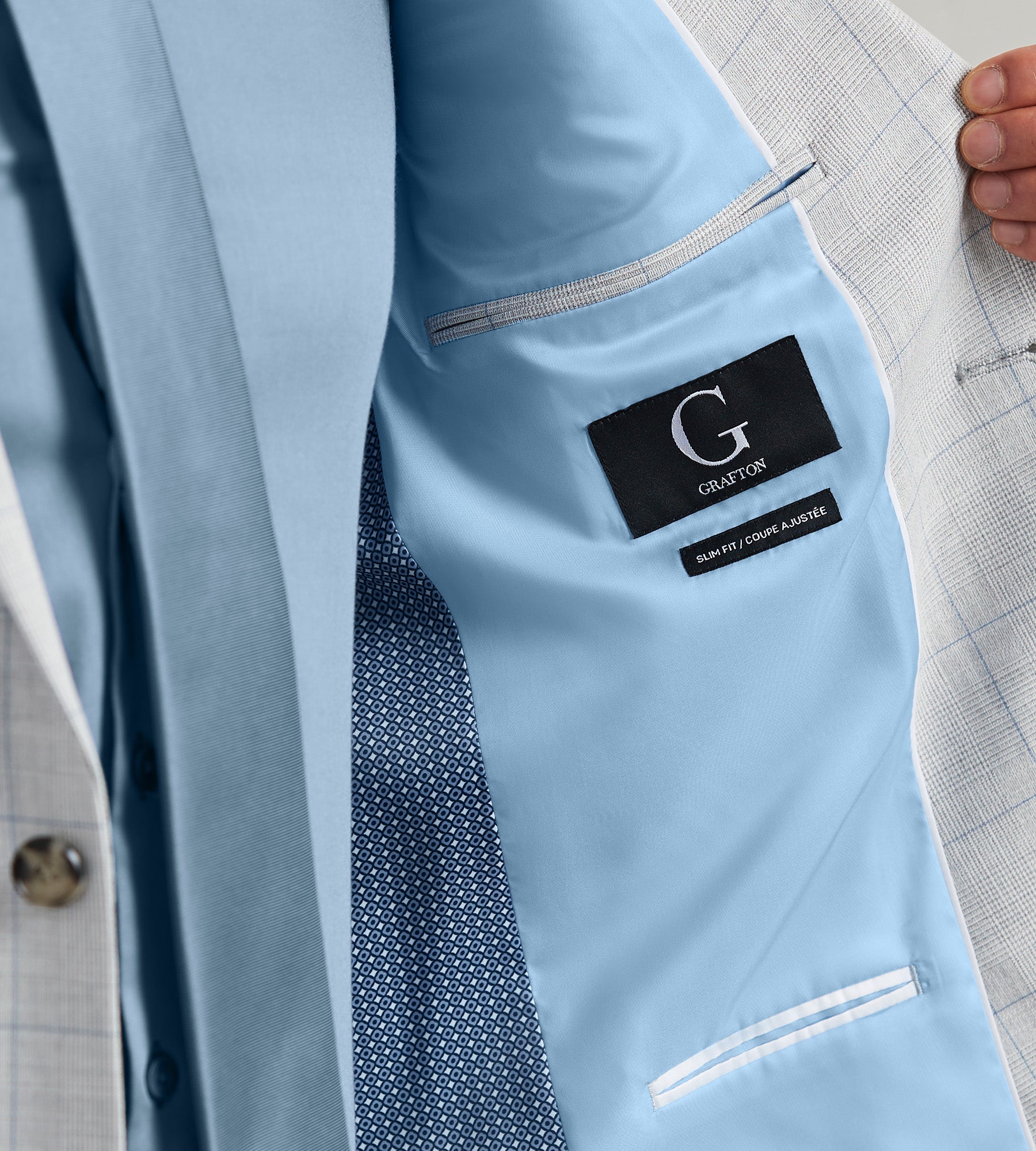 Slim Fit Light Grey Plaid Suit