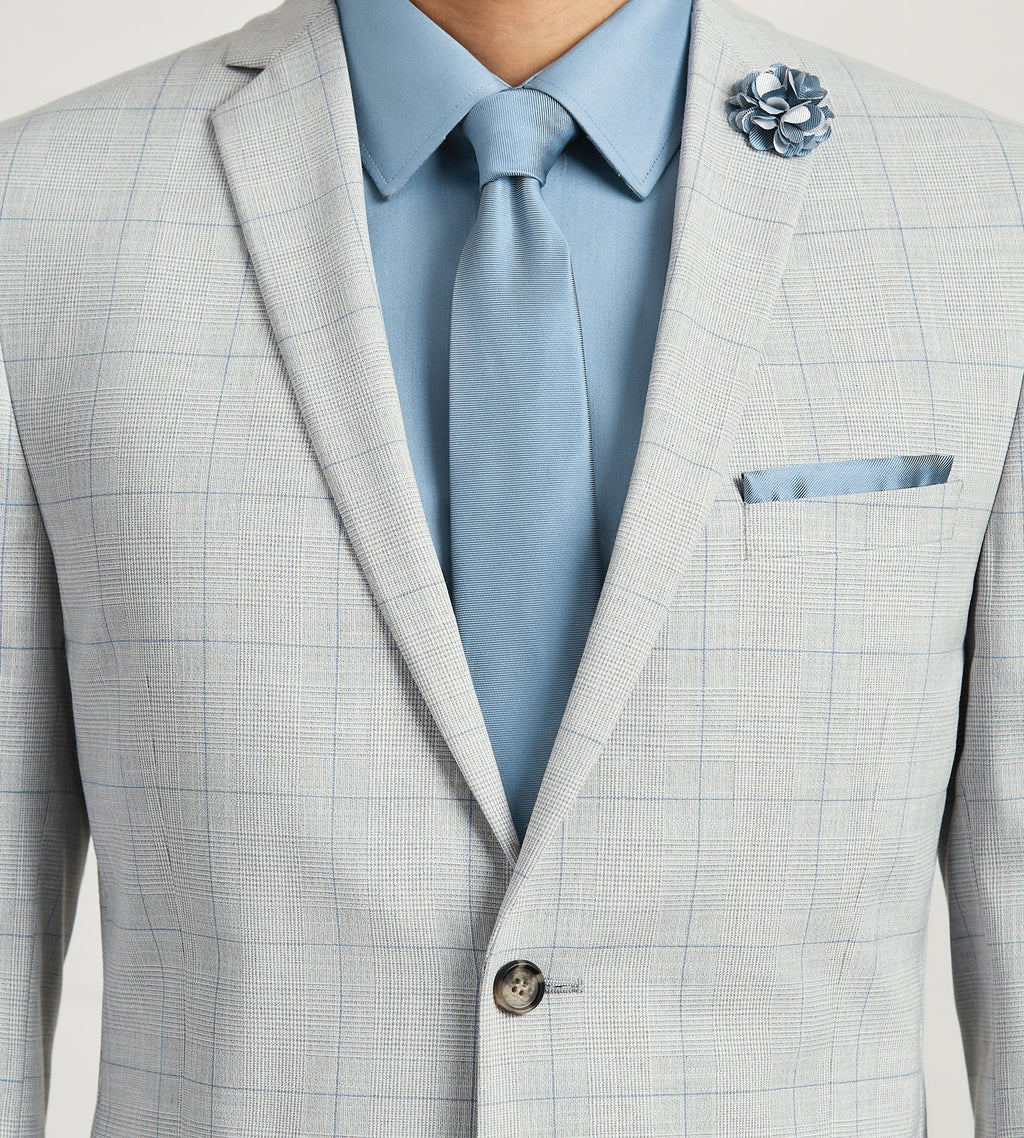 Modern Fit Light Grey Plaid Suit