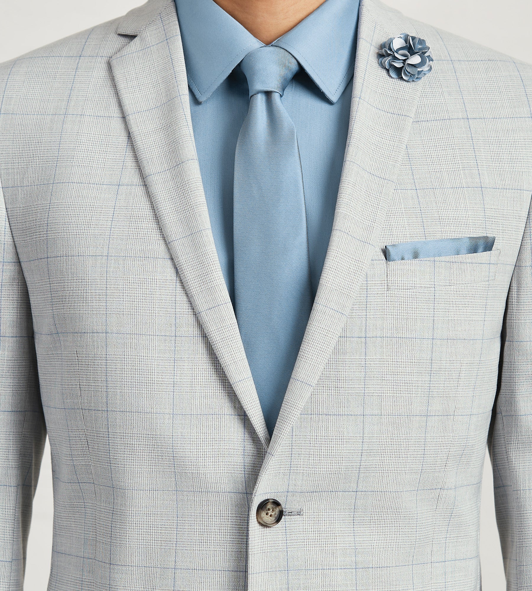 Modern Fit Light Grey Plaid Suit
