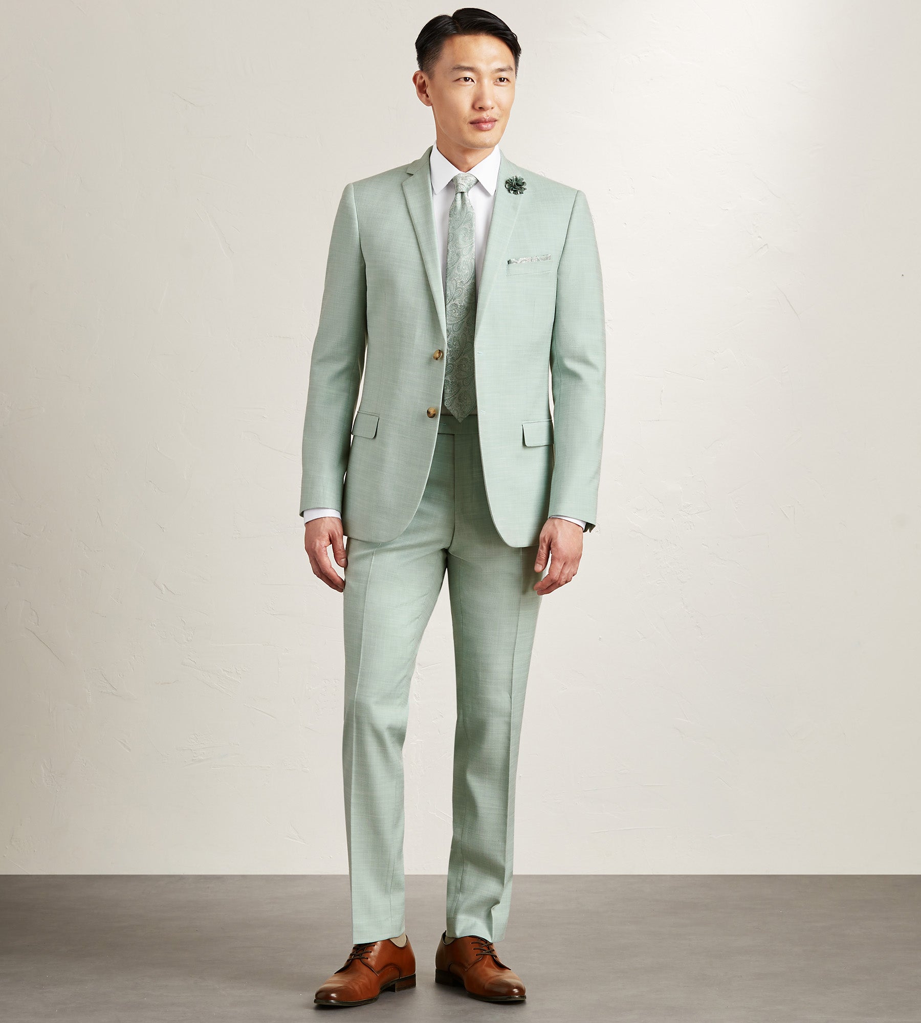 Slim Fit Pale Green Solid Suit
