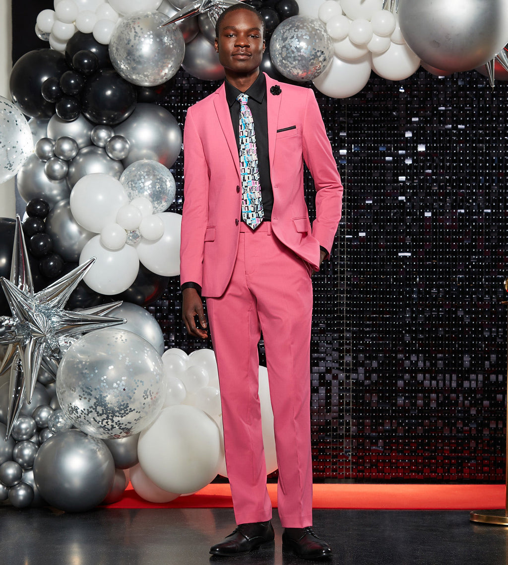 Slim Fit Bright Pink Solid Suit