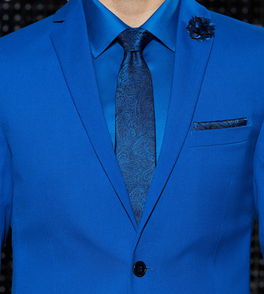 Slim Fit Bright Blue Solid Suit