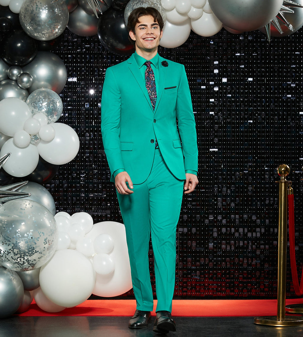 Slim Fit Bright Green Solid Suit
