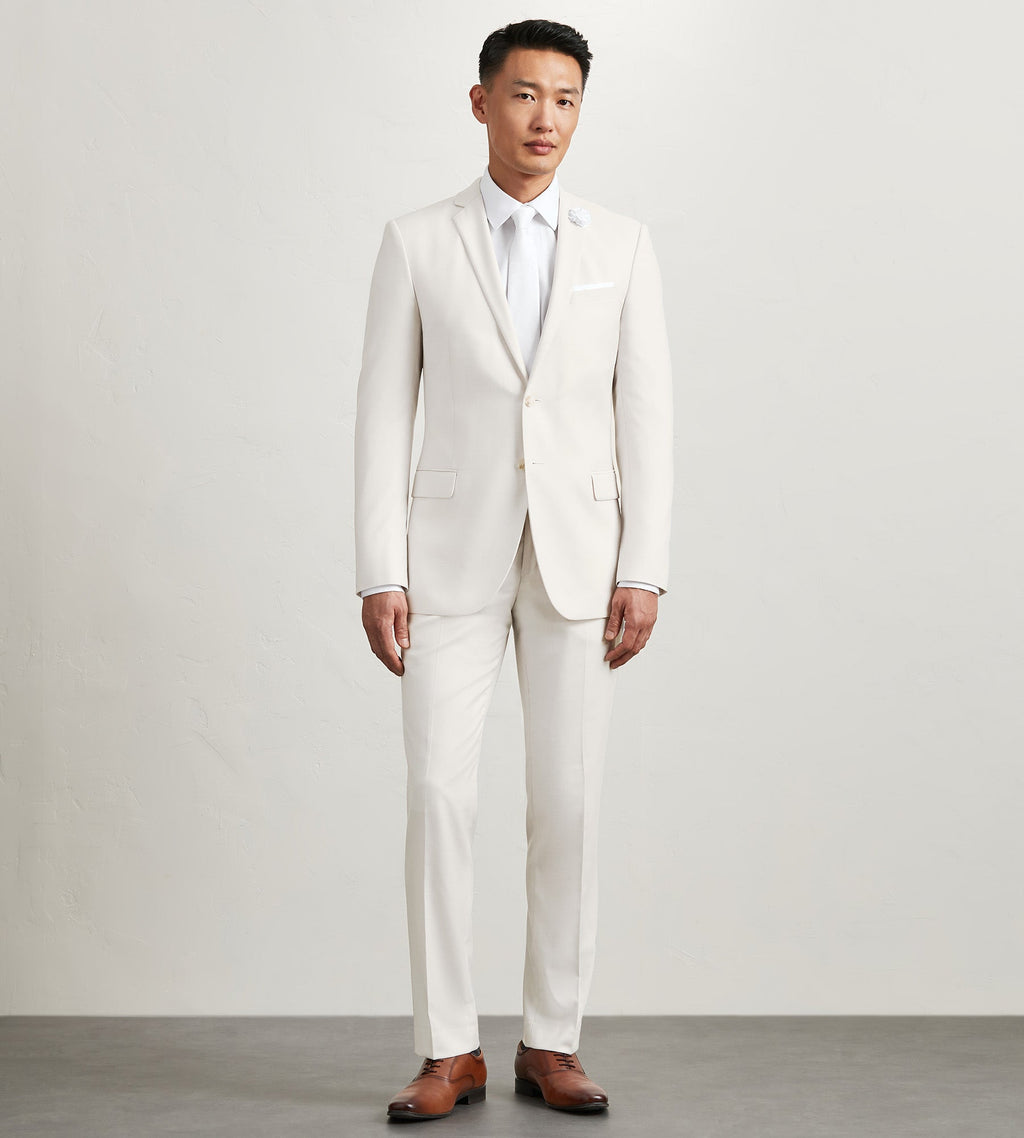 Slim Fit Off White Solid Suit