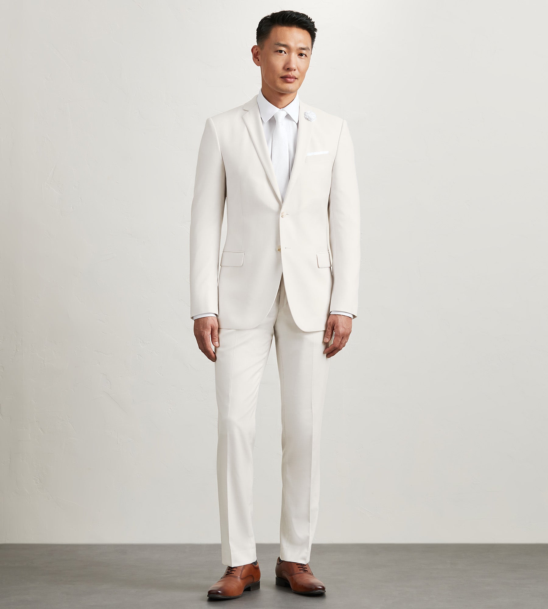 Slim Fit Off White Solid Suit