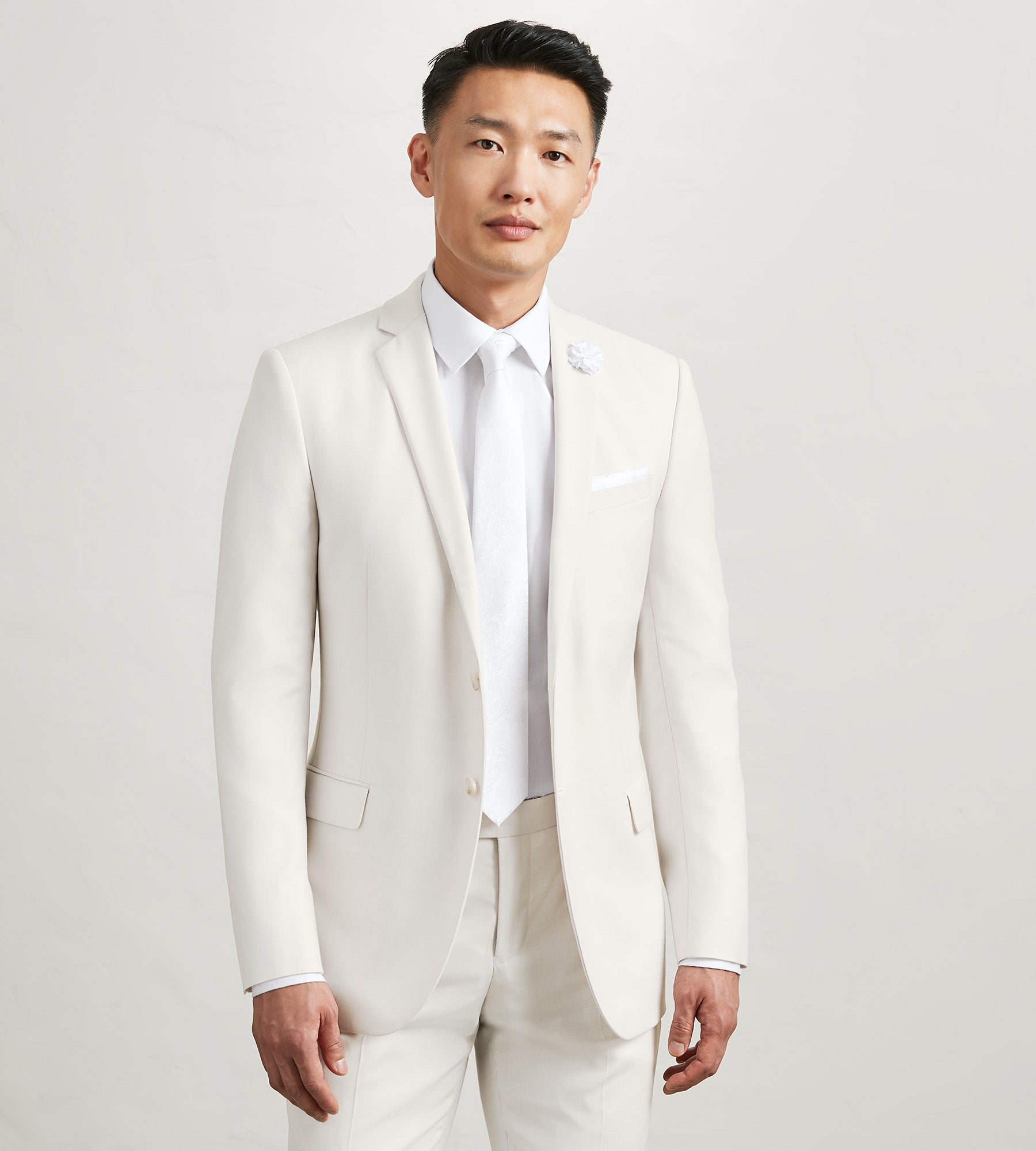 Modern Fit Off White Solid Suit