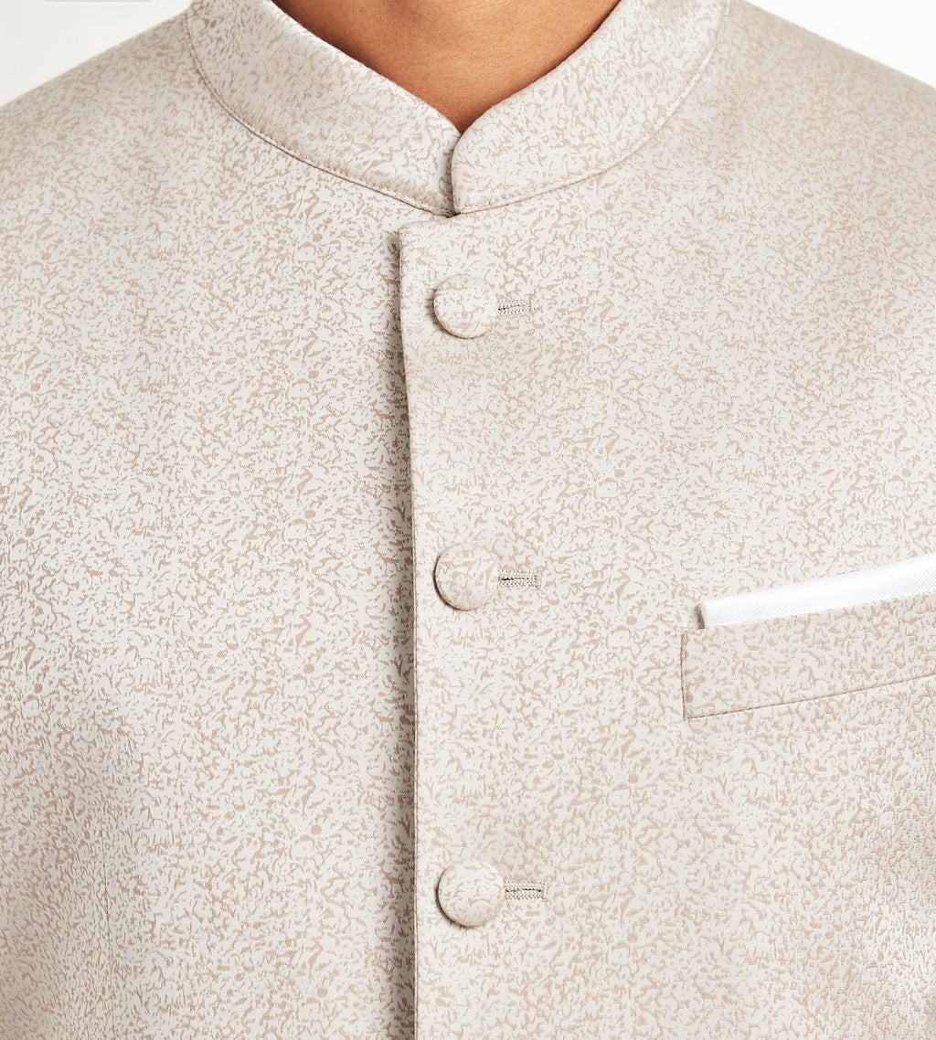 Modern Fit Ivory Jacquard Nehru Suit
