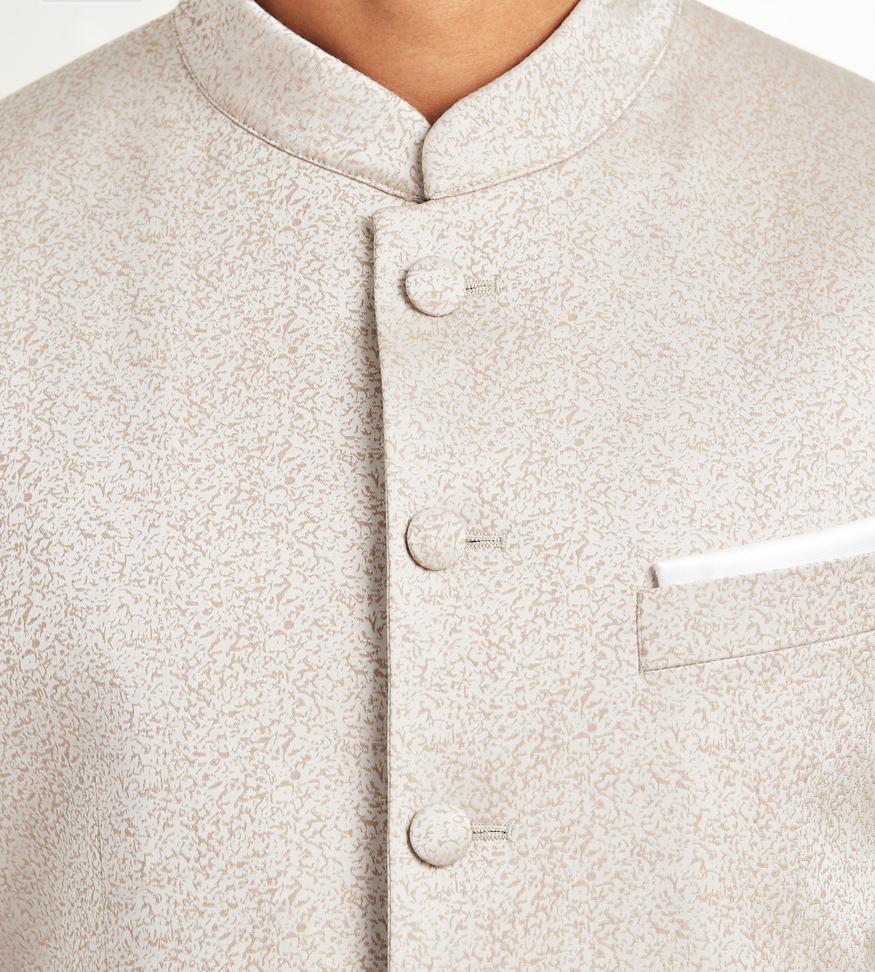 Modern Fit Ivory Jacquard Nehru Suit