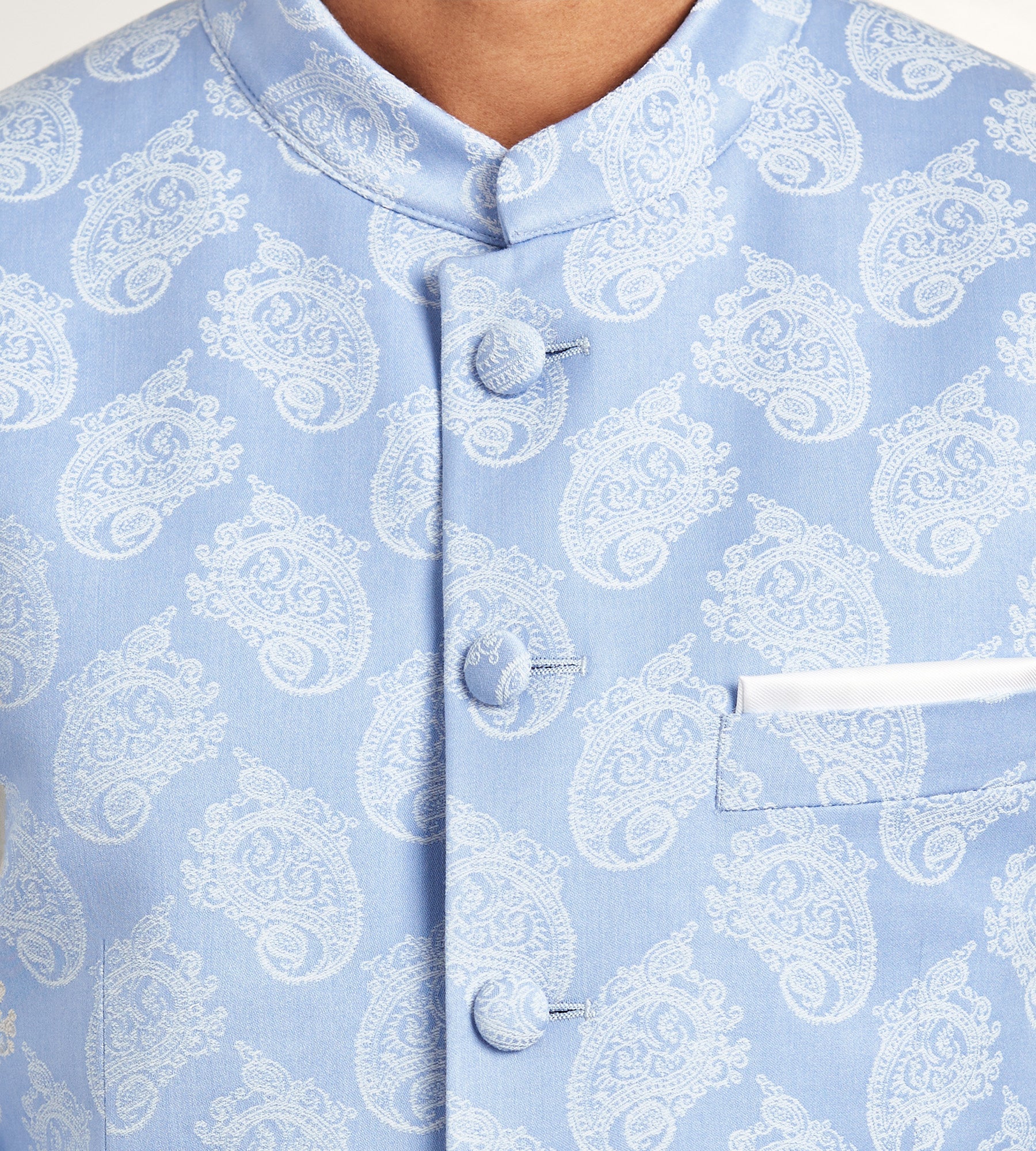 Modern Fit Blue Jacquard Nehru Suit