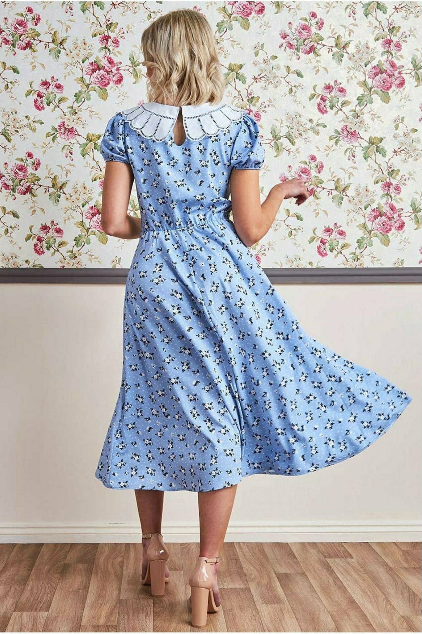 Printed Midi With Front Split - Powder Blue by Goddiva