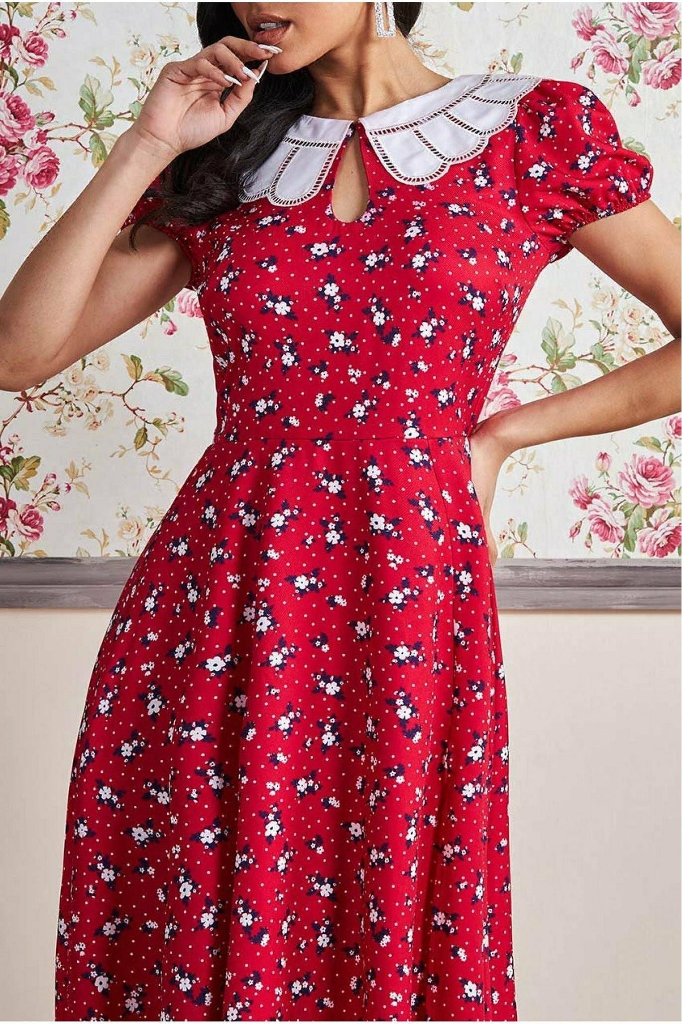 Printed Midi With Front Split - Red by Goddiva
