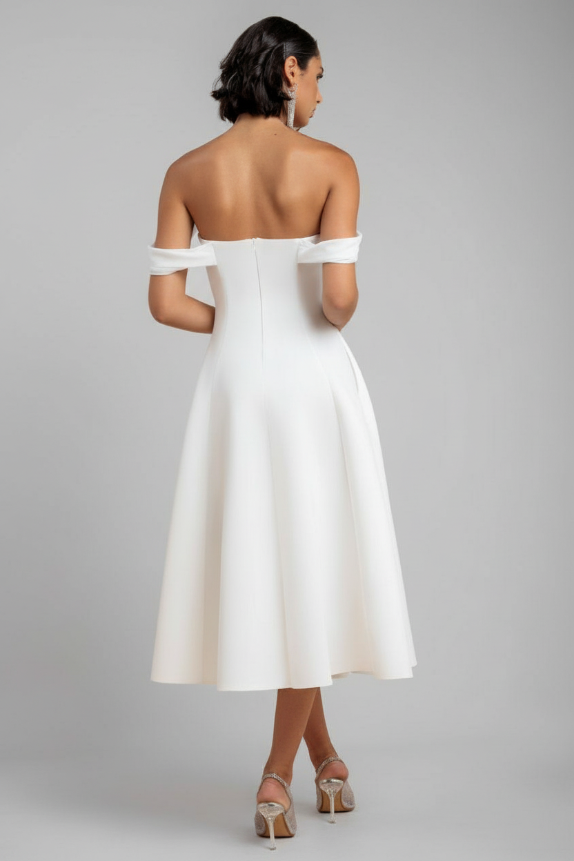 Sparkle Chiffon Cowl Bardot Skater Midi Dress - Cream by Goddiva