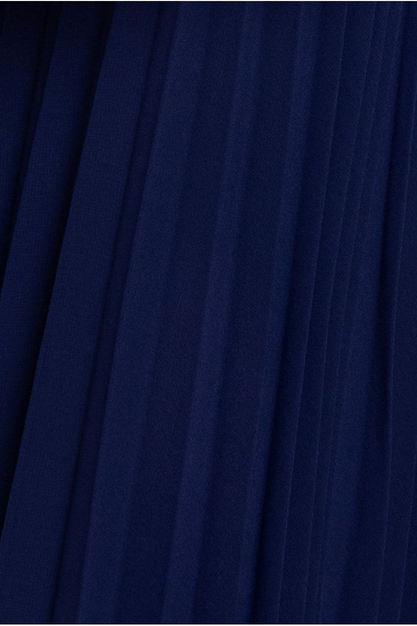 Cowl Neck Pleated A-Line Chiffon Midi Dress - Navy Blue by Goddiva