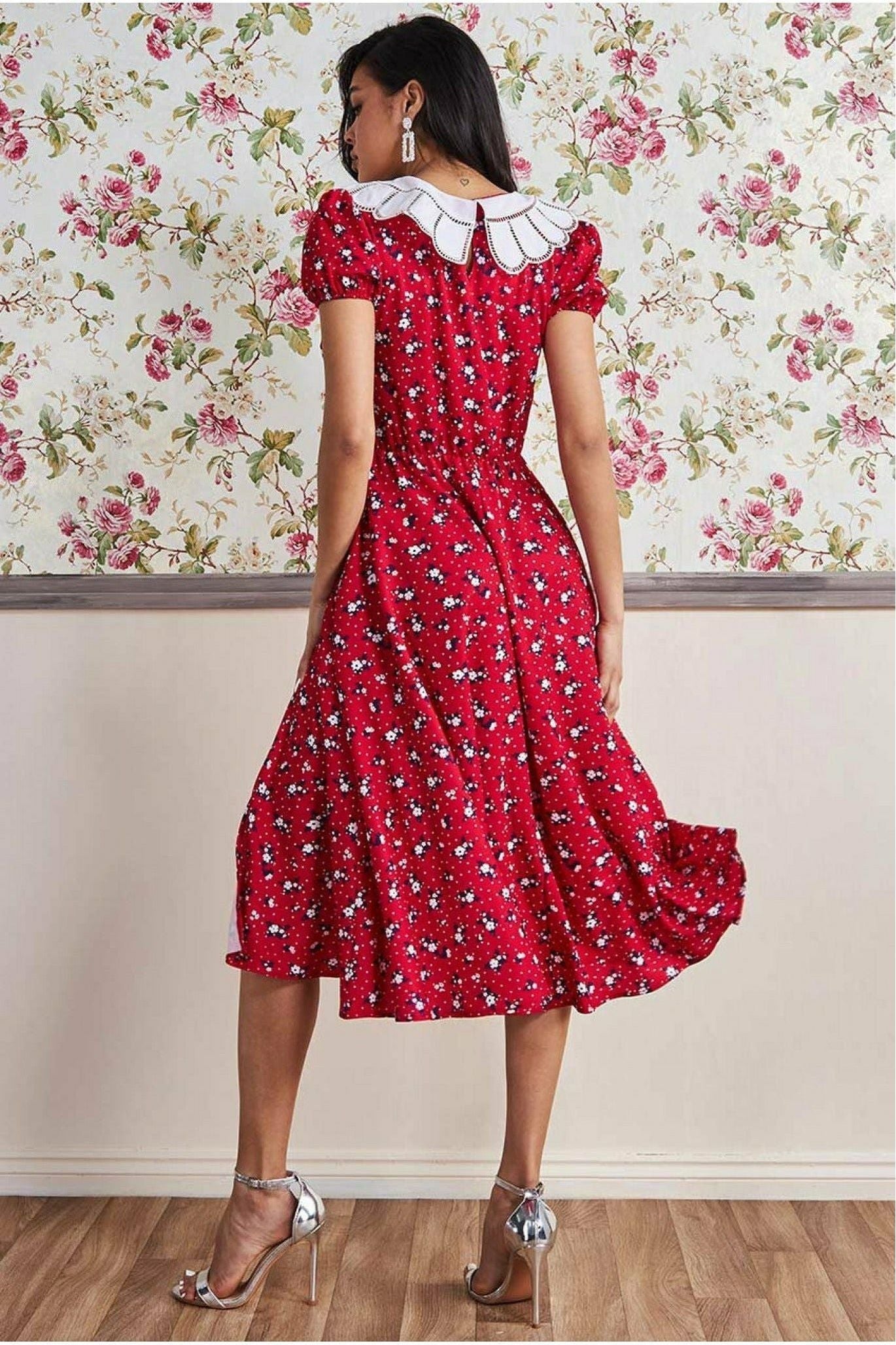Printed Midi With Front Split - Red by Goddiva